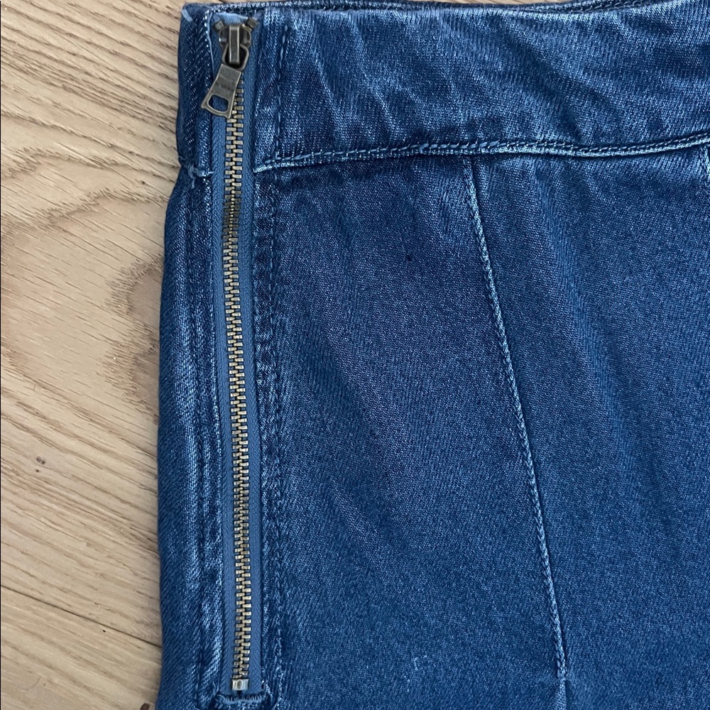 REVOLVE Denim Blue Pleated A-Line Mini Skirt - Picture 4 of 8